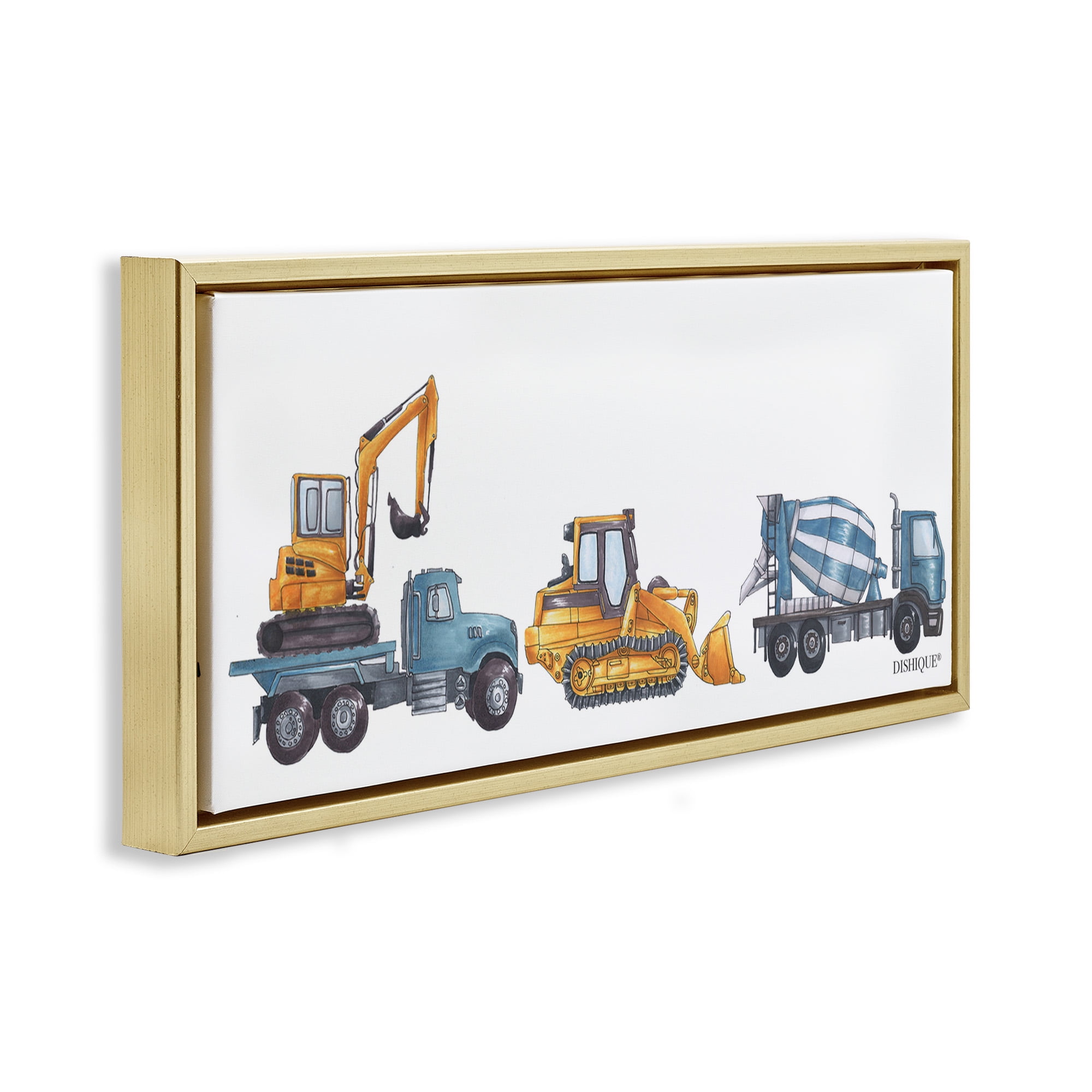 Stupell Industries Construction Vehicles Driving Illustration Transportation Painting Gold Floater Framed Canvas Art Print Wall Art, 25 x 11