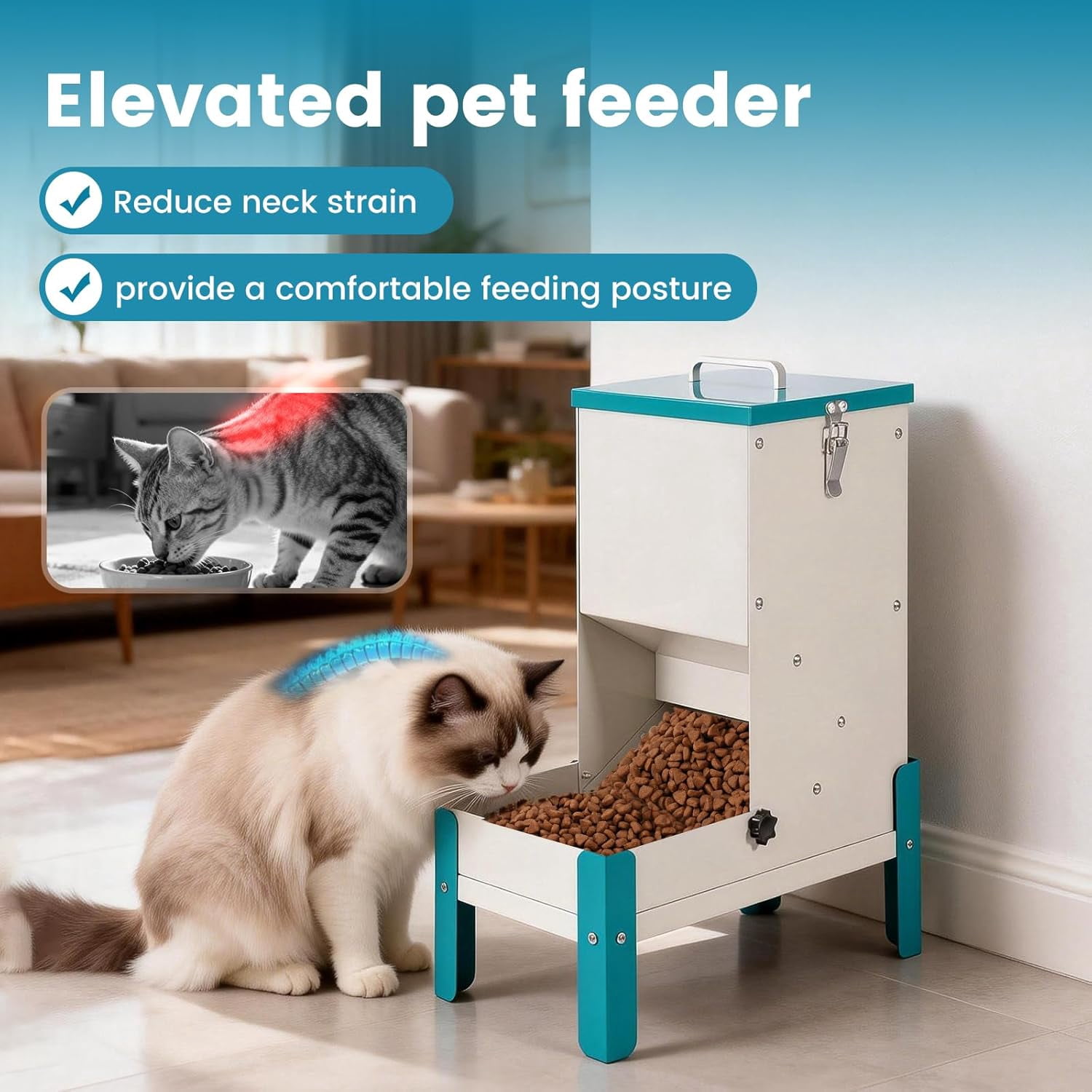 Automatic Cat Feeder 10L Gravity Dog Food Dispenser with Stand Removable Tray Raised Pet Feeder for Cats Dogs