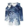thumbnail image 3 of BiZtdJrK Summer Cold Shoulder Top for Women 3/4 Sleeve V Neck Vintage Floral Blouse Loose Comfy T Shirt Todays Deals Blue M, 3 of 5