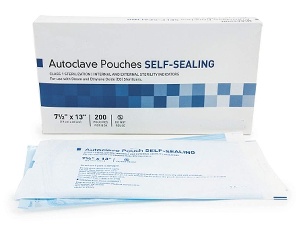 Sterilization Pouches 7.5" x 13". Case of 1000 Sterilizing Pouches for