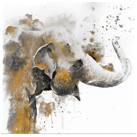 Great BIG Canvas | "Water Elephant with Gold" Art Print - 16x16