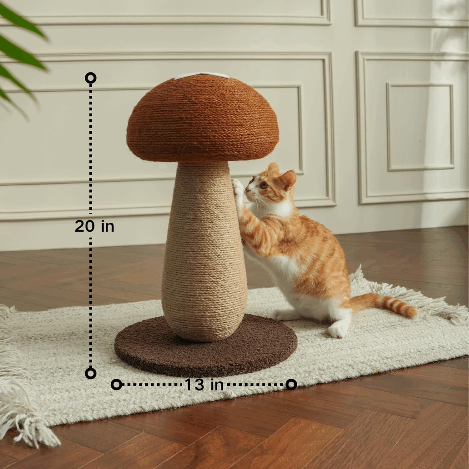 Amgo Brown Adorable Mushroom Cat Scratching Post, Cat Toys for Indoor Cats with Durable Sisal Rope for Cat Scratcher, Cozy Plush Base