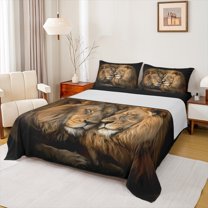 Feelyou 3D Wildlife Lion Full Size Sheets, Couple Anniversary Bed Sheets, Teens Kids Boys Girl Sheet Sets, Luxury Bedroom Decor, 4-Piece