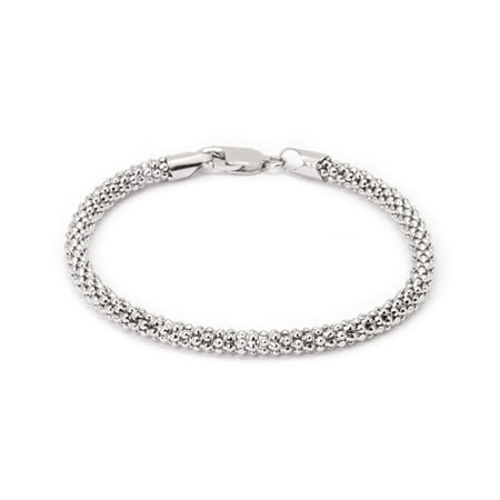 Pori Jewelers 18kt White Gold Plated Sterling Silver Textured Coreana Chain Bracelet