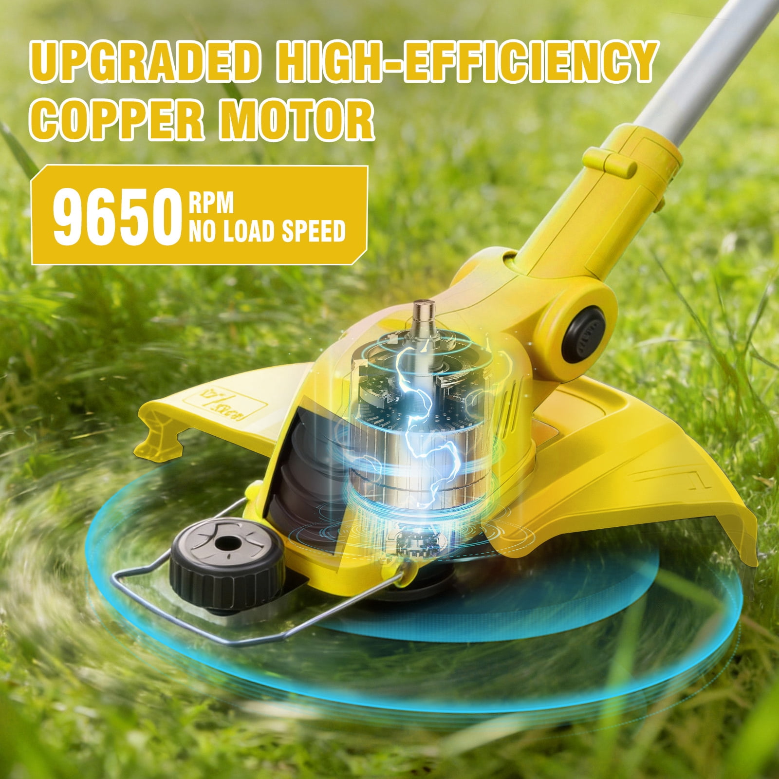 CATGOOD Cordless Weed Wacker, 12 Inch Electric String Trimmer with 10 lines and 2 Batteries, 3-in-1 Lawn Edger with Pivoting Head, Yellow