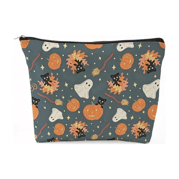 Halloween Zipper Cosmetic Bag Multi Patterns Spooky Makeup Pouch Reusable Canvas Travel Storage Bag For Makeup Toiletries Small Accessories