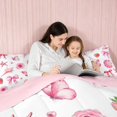 thumbnail image 4 of Erosebridal Adorable Satin Bow Ribbon King Size Comforter Sets for Girls, Romantic Floral Print Comforters King Size, Pink Reversible 3 Pieces 1 Comforter and 2 Pillowcases, 4 of 6