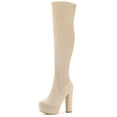 thumbnail image 1 of Botas altas hasta el muslo con tacón en bloque y plataforma para mujer Beige 38, 1 of 4