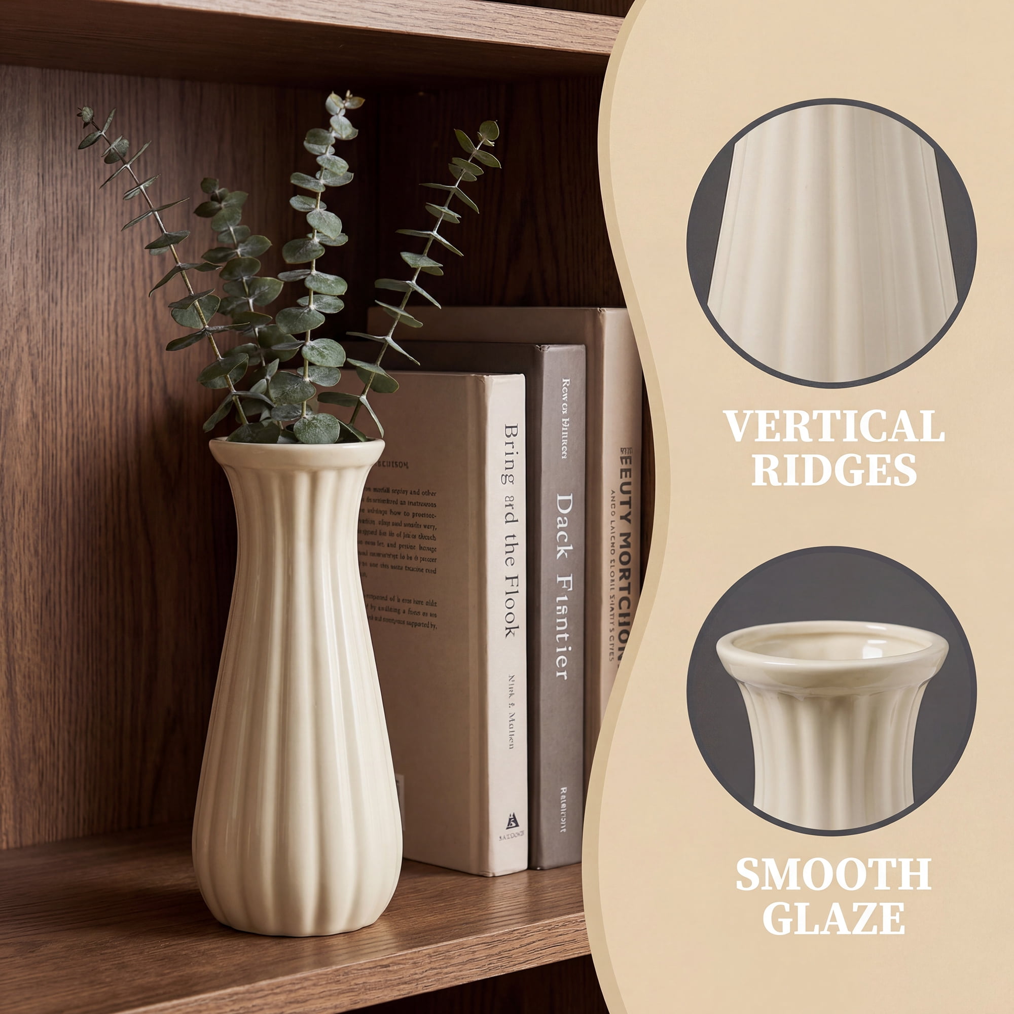 Unique Bargains Matte Ribbed Cylinder Vases Cream Yellow 3.5"L x 3.5"W x 8.0"H