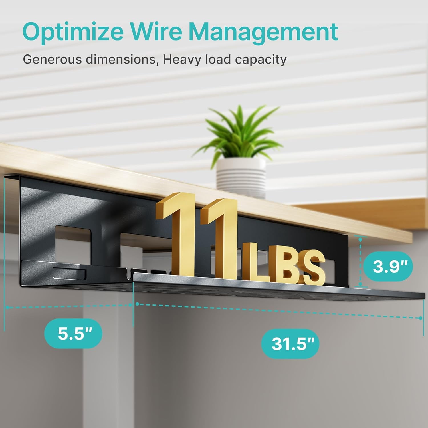 Under Desk Cable Management Tray, 31.5" Metal Cord Organizer Rack for Power Strips, Wires & Chargers, Easy Mounting Desk Tray for Home Office, Black