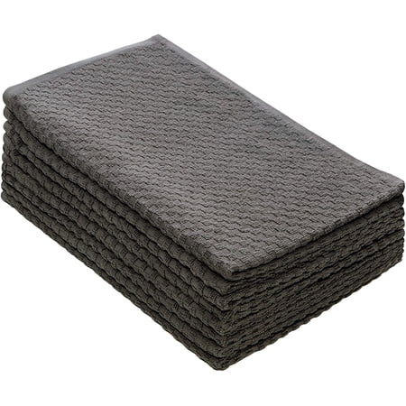 KKFEN-Amazing Kitchen Towels - Set of 8 Terry Towel - 100% Cotton Euro Café Waffle Weave Dish Towel Set - Soft Absorbent Quick Dry Low Lint Reusable Pantry Bar Cleaning Cloth - 16x28 - Charcoal