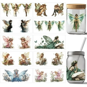 10 Pcs Elf UV DTF Cup Wrap Transfer Sticker 10 Styles Magic Fairy Transfer Paper Rub on Stickers PVC Cup Wrap Waterproof Rub Decals for Cup Glass Wood Furniture 24x11cm/9.4x11inch