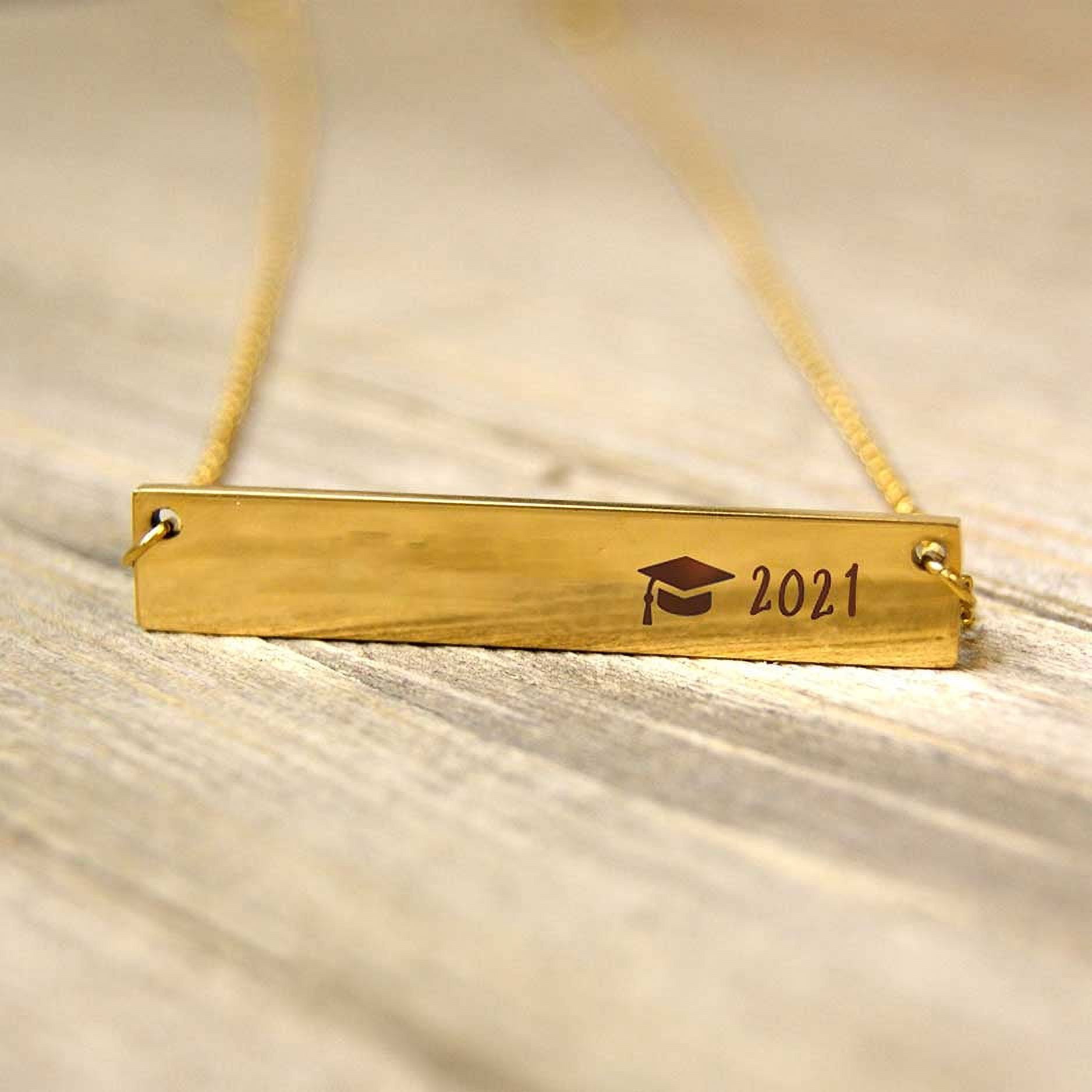 Anavia Graduation Gift for Her - High School | College Graduation Gift for Her -2021 Graduation Gifts for Daughter - Stainless Steel Bar Engraved Bachelor Cap Necklace