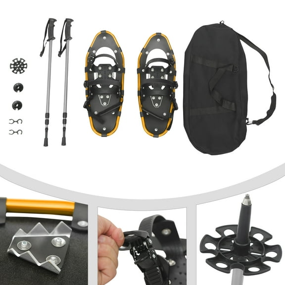 Snowshoes Set for Youth, 21-Inch Aluminum Frame with Adjustable Poles, 66-154LB Capacity for Family Winter Activities