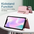 thumbnail image 4 of Allytechgroup PU Leather Wallet Case for iPhone 15, Flip Folding Case with RFID Blocking Card Slots Zipper Pocket Kickstand Detachable Handstrap Magnetic Shockproof Purse Case, Pink, 4 of 8