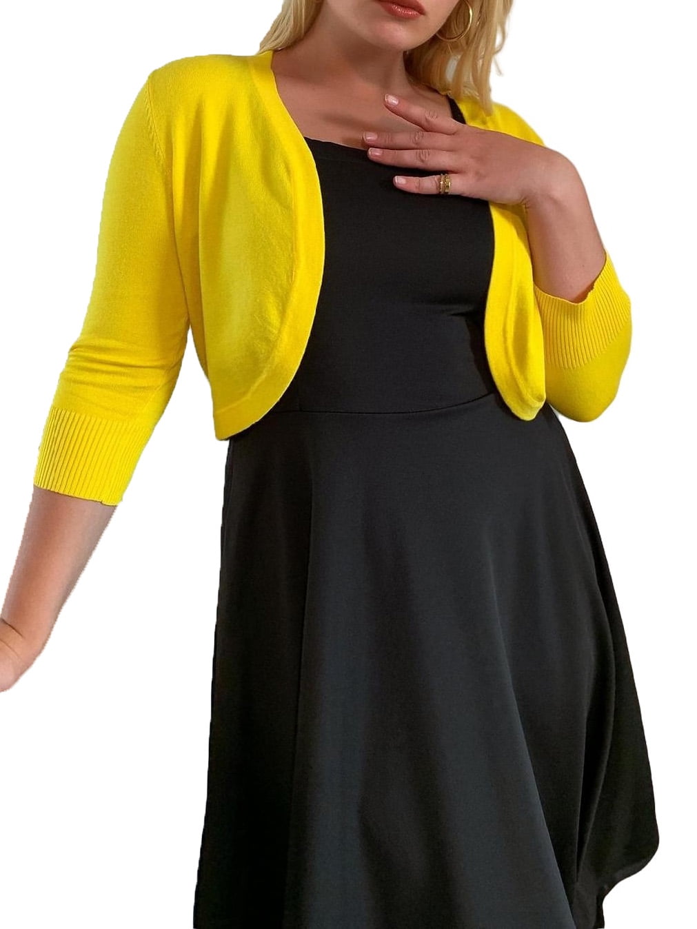 Long Plain Plus Size Cardigans High Stretch Yellow Plus Size Sweaters ...