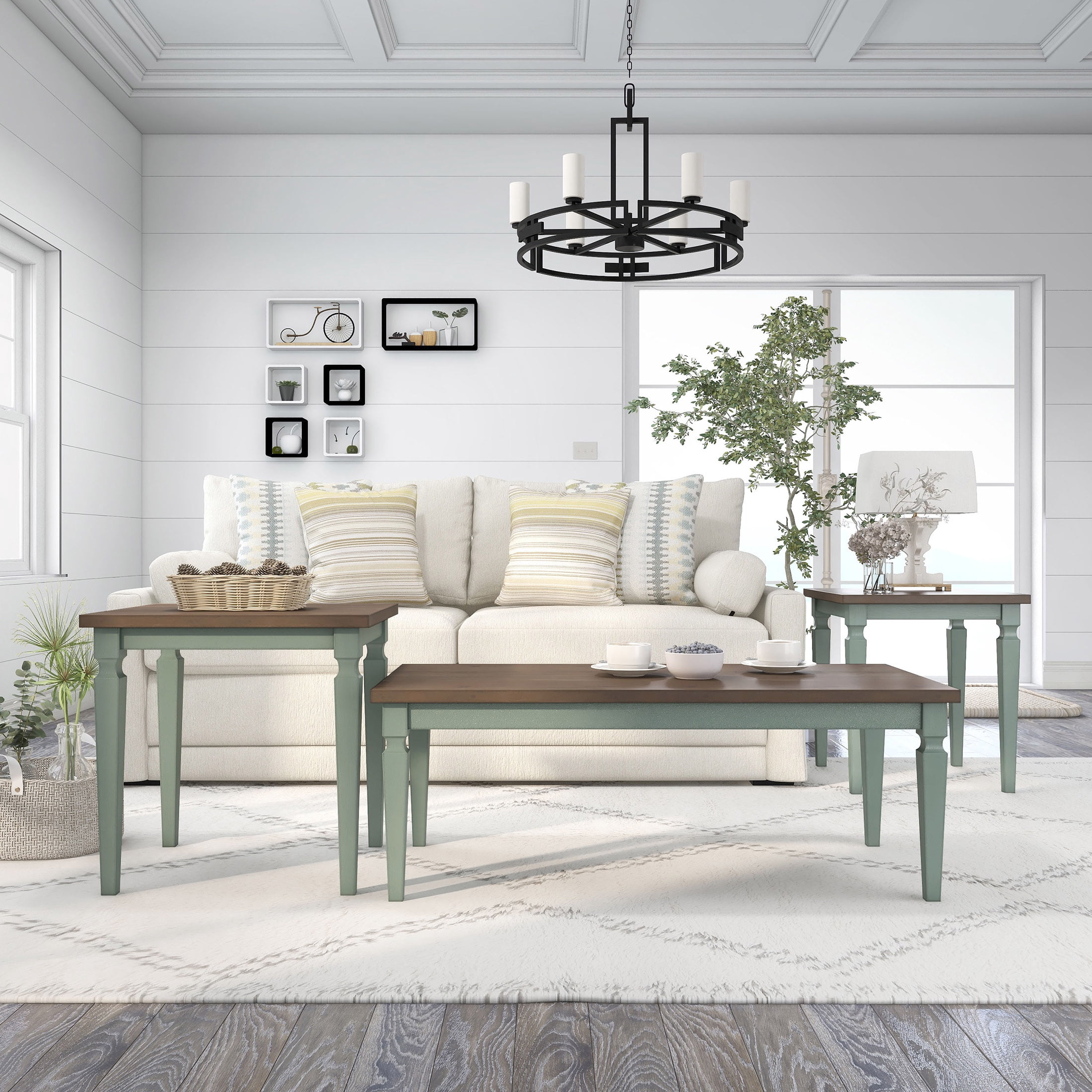 Furniture of America Leen 3-Piece Coffee Table Set, Antique Blue