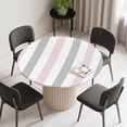 thumbnail image 2 of Pink Grey Stripe Round Fitted Tablecloth with Elastic Edge, Waterproof Table Cloth Table Cover for 55"-60" Tables, Modern Farmhouse Vertical Striped Tablecloths for Dining Picnic Indoor Outdoor, 2 of 9