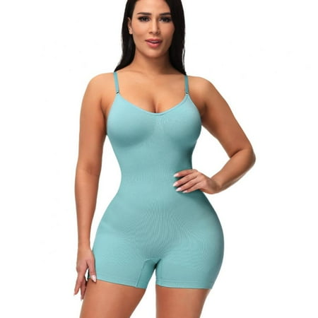 Women V neckline Seamless Bodysuit Slimming Waist Trainer Shapewear Butt Lifter Chest Enhancing Full Slip Strappy-Backed One Piece Lingerie Shapewear