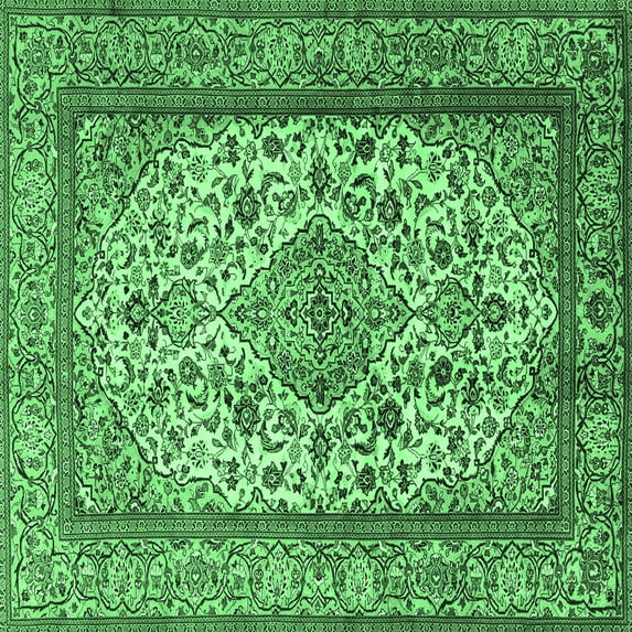Ahgly Company Indoor Square Medallion Emerald Green Traditional Area Rugs, 3' Square