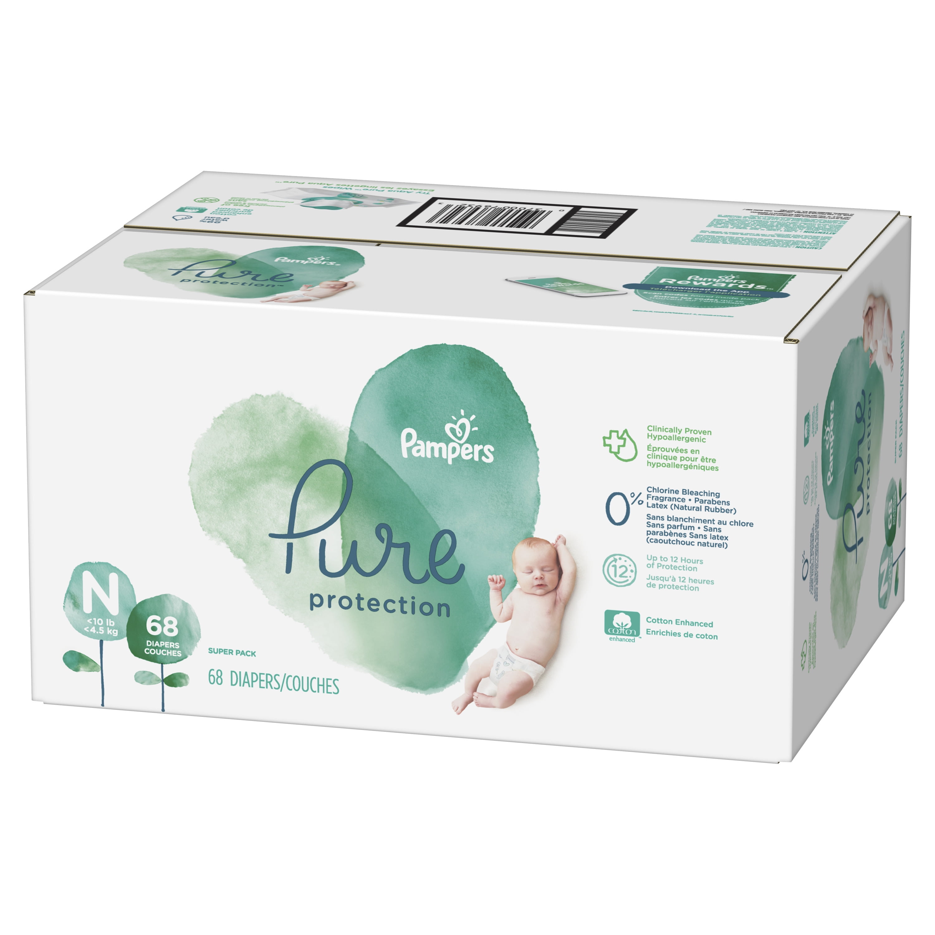 Pampers Pure Protection Newborn Diapers Size N 68 Count