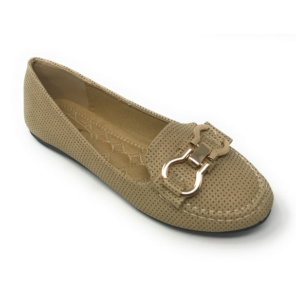 Victoria K Women's Pindot Gold Buckle Loafer Flats