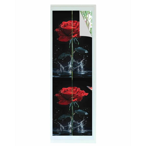 Window Privacy Film Red Roses Stained Glass Window Film Decorative Sun Block Window Cover Modern Art Splash Flowers Butterfly Window Clings Static Adhesive Sticker for Bathroom 17.7"x78.7"