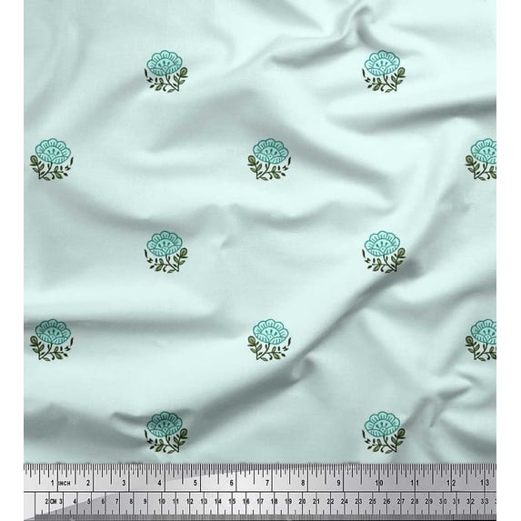 Soimoi Crepe Silk Fabric Leaves & Floral Block Fabric Prints by Yard 42 Inch Wide