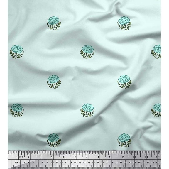 Soimoi Crepe Silk Fabric Leaves & Floral Block Fabric Prints by Yard 42 Inch Wide