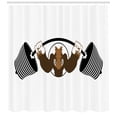thumbnail image 3 of Razorback Shower Curtain, Sports Cartoon Strong Boar Animal Lifts a Barbell, Fabric Bathroom Set with Hooks, 69W X 84L Inches Extra Long, Dark Cocoa Caramel Charcoal Grey and White, by Ambesonne, 3 of 3
