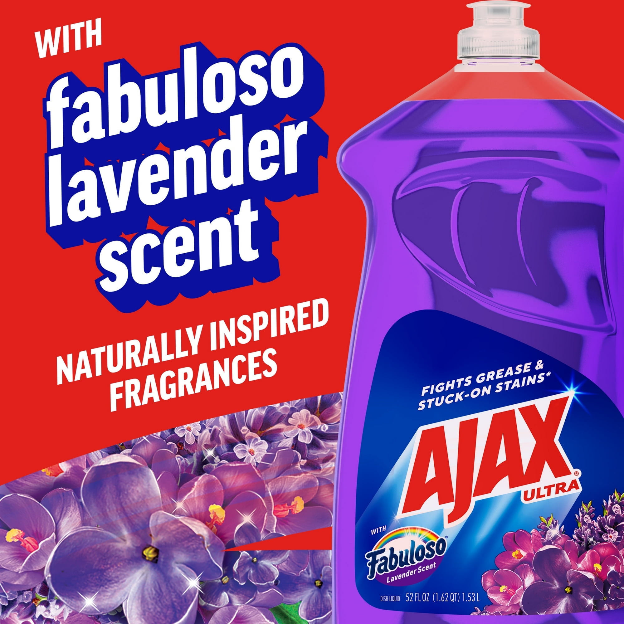Ajax Ultra Liquid Dish Soap with Fabuloso Lavender Scent, 52 fl oz Bottle, Easy-Flip Cap with Microfiber Solid Color Dishcloth by BundleEase