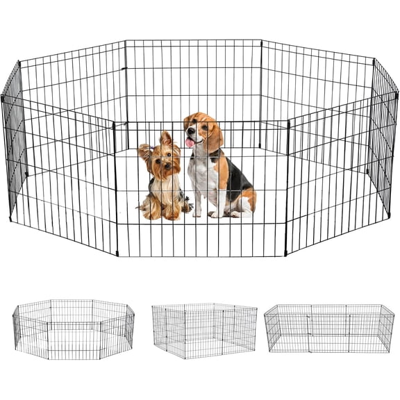 Dog Playpen for Small Medium Large Dogs, 24"/ 30"/ 36"/ 42"/ 48" Indoor Outdoor Metal Wire Pet Exercise Pen, Portable Foldable Yard Puppy Dog Fence for Camping, Black