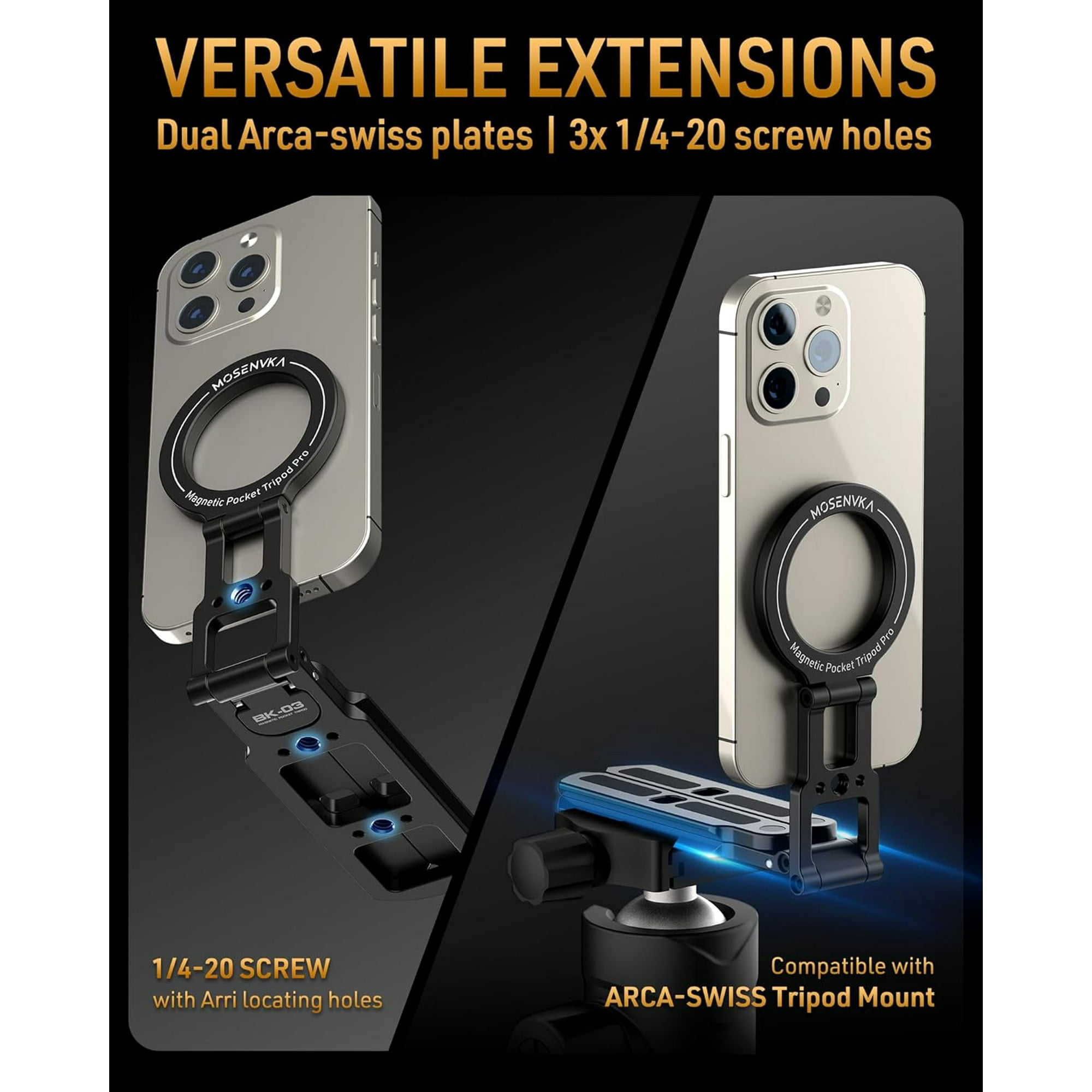 Magnetic Pocket Phone Tripod - Foldable With Hook Compatible With MagSafe IPhones