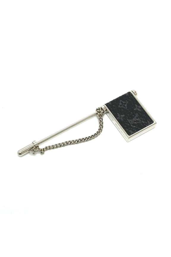 Pre-Owned LOUIS VUITTON M62887 Lapel Pin Brooch, Monogram Eclipse Canvas, Women's, Black, Like...