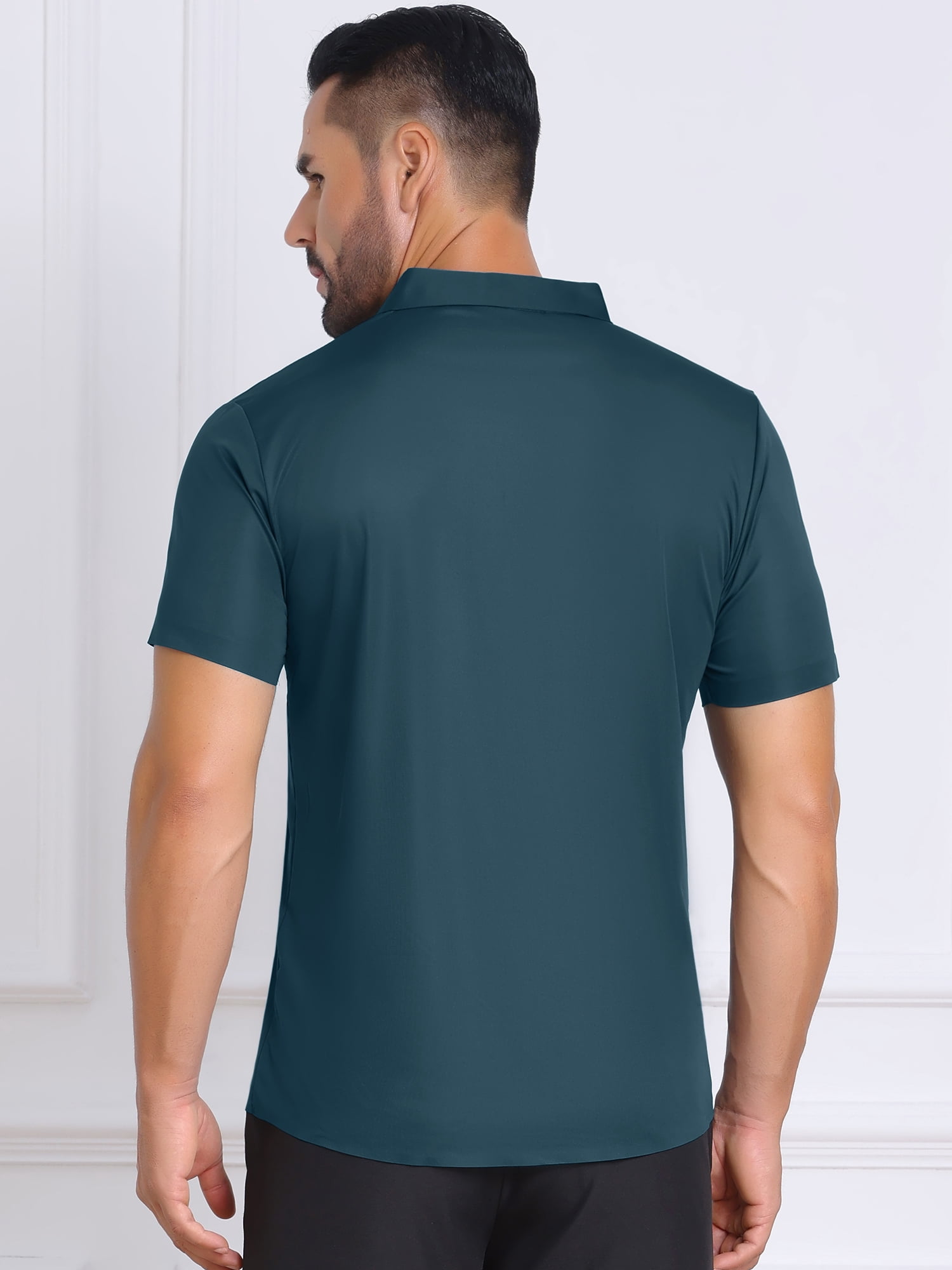 DARING DIVA Men's Button Down Point Collar Short Sleeve Business Dress Shirt M Green