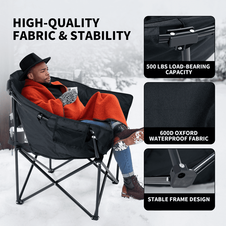 Kinnls Oversized Heated Camping Chair 3Heat Levels Outdoor Portable Chairs CozySaucer Seat Supports 500 lbs Folding RoundMoon Chair Seat for Sports Camping Patio Lawn NO Battery Walmart