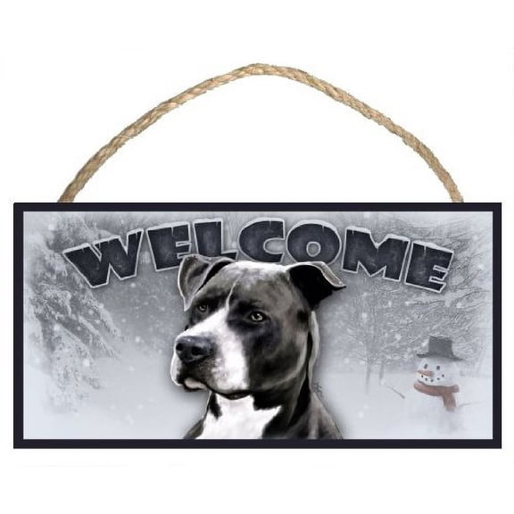 PCSCP Pitbull (Black & White) Winter Season Welcome Dog Sign