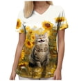thumbnail image 5 of felwors Scrub Tops for Women Short Sleeve V Neck Working Nurse Uniform Plus Size Sunflower Printed Medical Shirt (Yellow, XXXL), 5 of 8