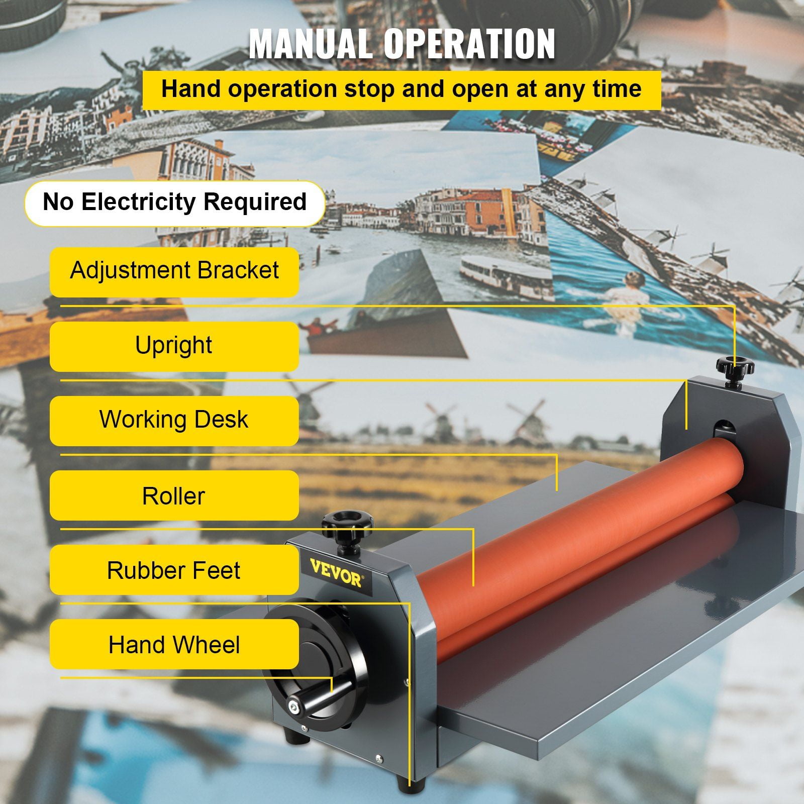25" Max Width Manual Laminating Machine - Cold Roll, 1.18" Thick, Foldable, for Vinyl, Photos & Commercial Film Mounting