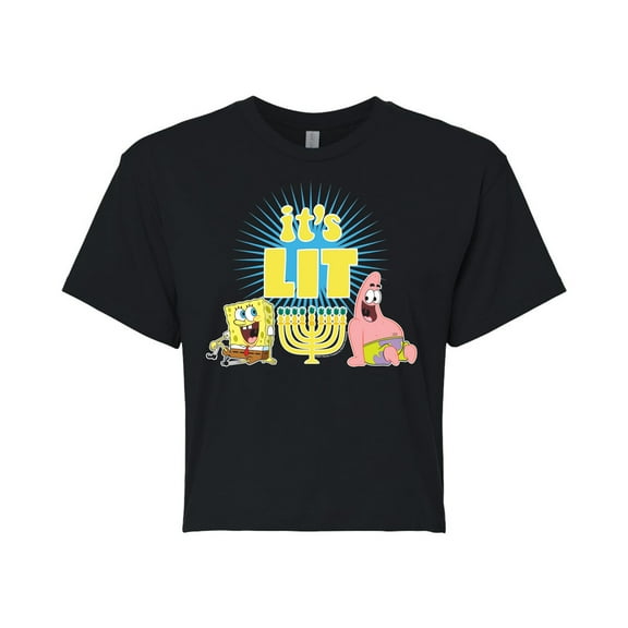 SpongeBob SquarePants - It's Lit Hanukkah - Juniors Cropped Cotton Blend T-Shirt
