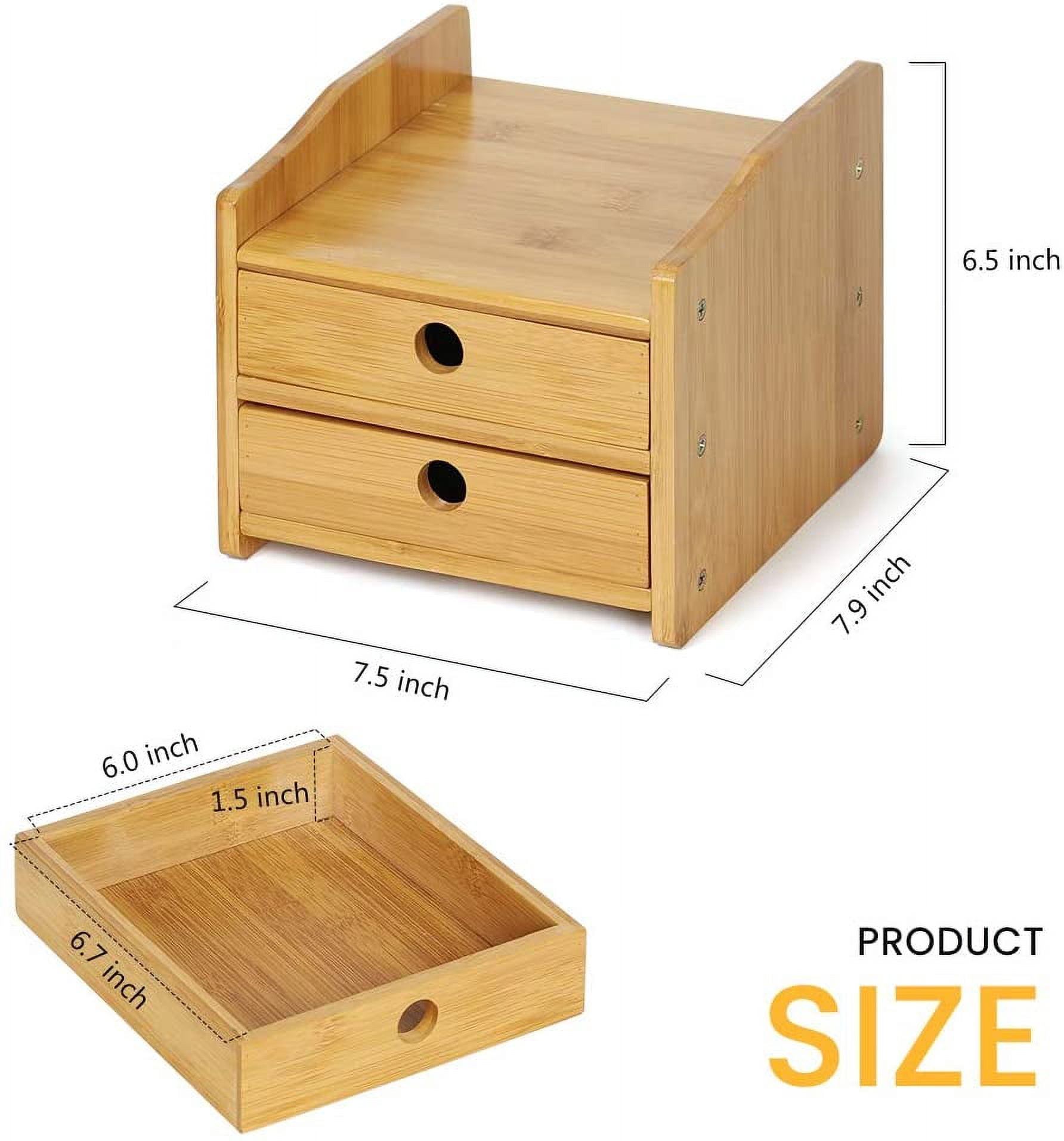 Office Desktop Organizer Bamboo Countertop Storage Shelf with 2 Drawers for Office Supplies