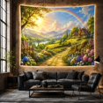 thumbnail image 6 of Cottage on Stone Path with Rainbow and Lake, Whimsical Fantasy for Fantasy Decor Lovers, Nature Wall Art, Birthday Gift, Tapestry Wall Hanging for Living Room and Bedroom, 6 of 7