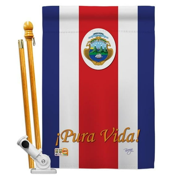 Breeze Decor BD-CY-HS-108158-IP-BO-D-US13-BD 28 x 40 in. Costa Rica Flags of the World Nationality Impressions Decorative Vertical Double Sided House Flag Set with Pole Bracket & Hardware