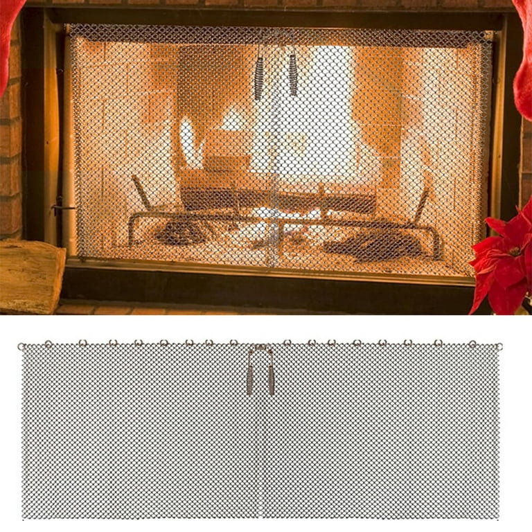 Trayknick Fireproof Mesh Curtain for Fireplace 2-pack Fireplace Mesh Screen  Curtain Sturdy Spark Guard with Scroll Design Easy Installation Durable  Metal 