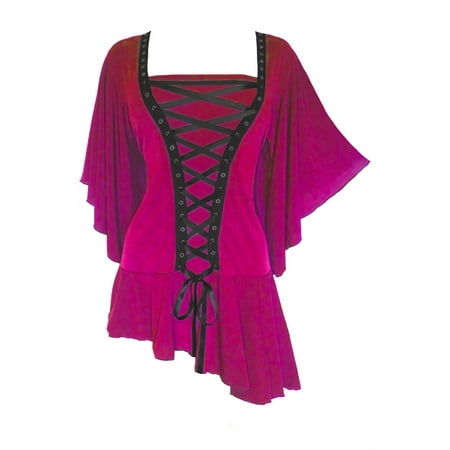 Dare to Wear Alchemy Corset Top: Gothic Steampunk Punk Rock Women s Plus Size Asymmetric Shirt  Rubelite 2x