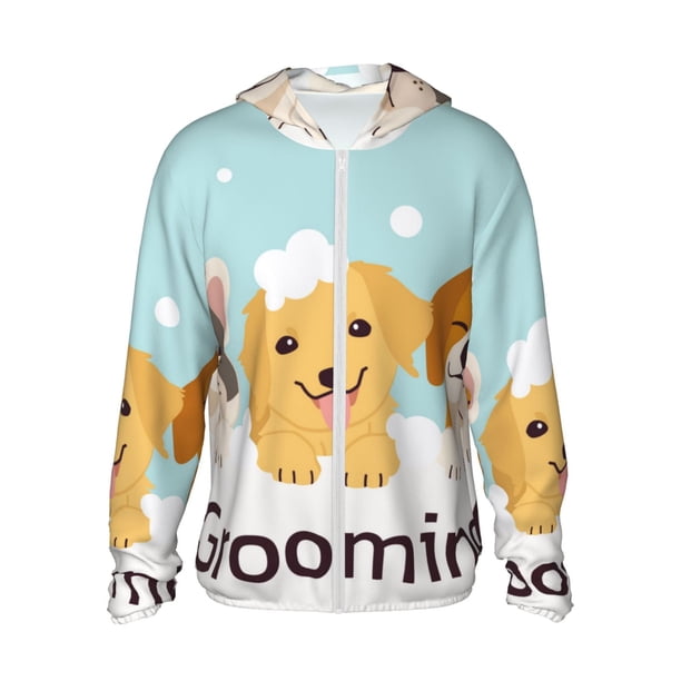 Fotbe Cute Dog In Bathtub1 Chaqueta con Protección Solar UPF 50+ para Hombre y Mujer, Camisa con Capucha y Bolsillos-Large