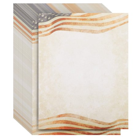 96 Sheet Patriotic Letterhead American Flag Stationery Paper, Letter Size for Writing, 4th of July Party Office Supplies, 8.5 x 11 in.