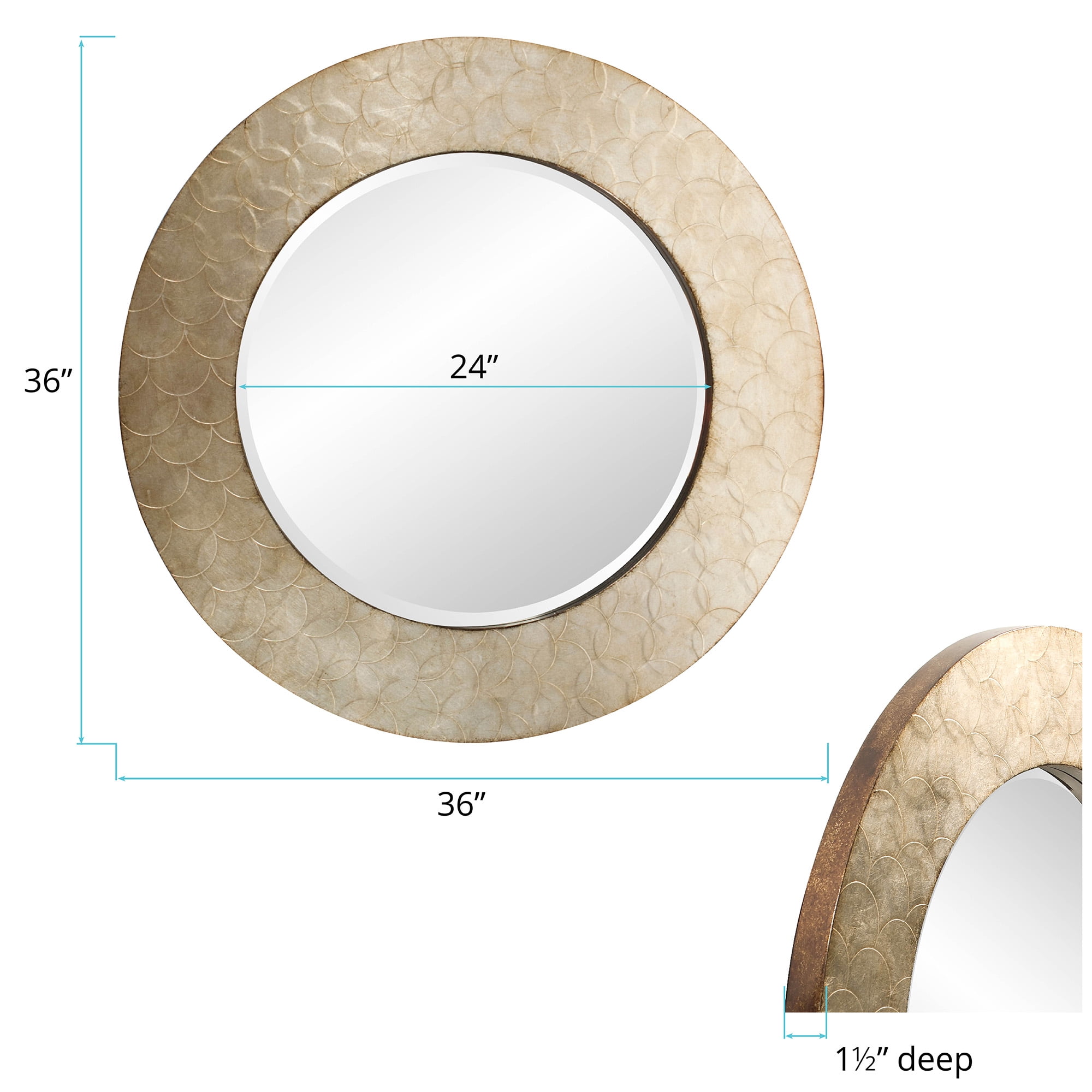 Tyler Dillon Round Wood Framed Textured Metal Wall Mirror - 36"D