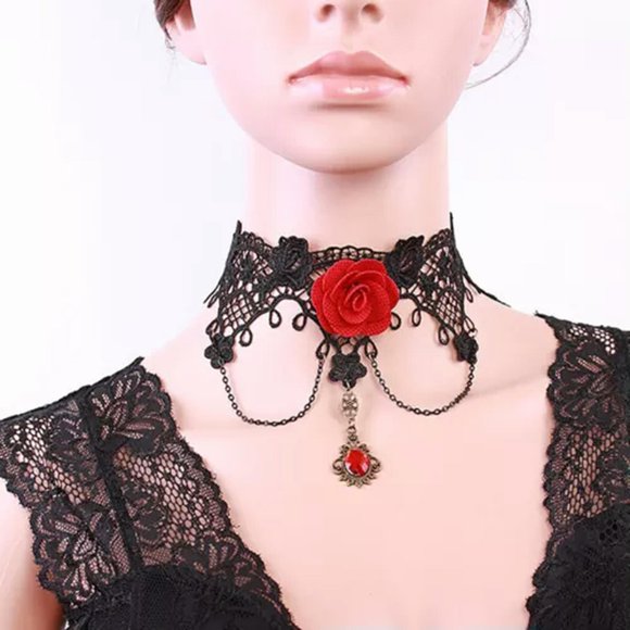 HOOUN Vintage Gothic Jewelry Goth Necklace Choker Vintage Rose Flower Gem Gothic