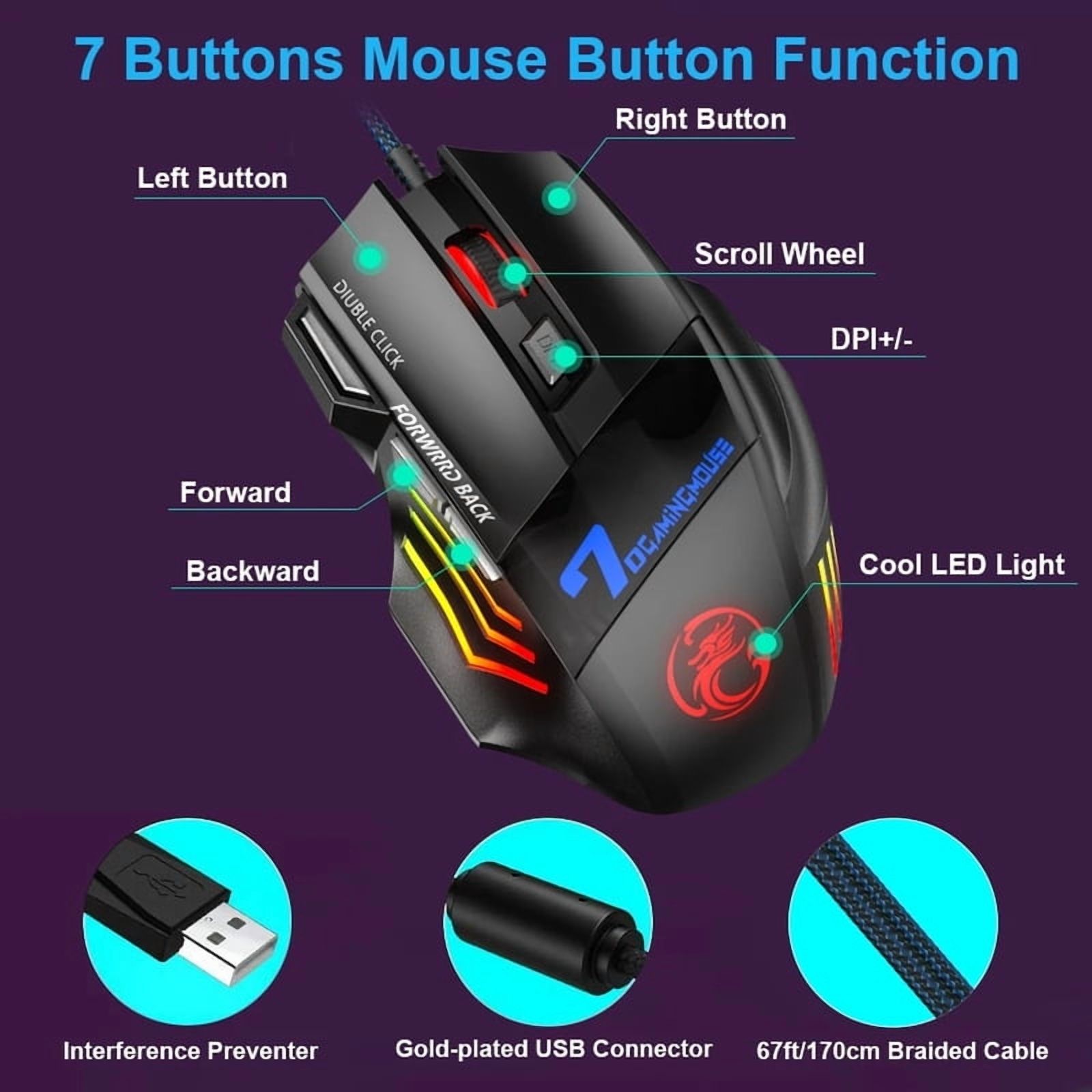 Wired Gaming Mouse Gamer Mouse Silent Computer Mouse Backlit Ergonomic Mause 7 Button RGB Backlight USB Mice Mute For PC Desktop